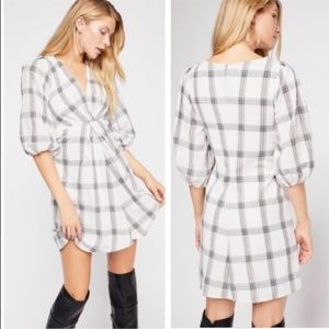 Free People Miss Molly Mini Dress White Gray Plaid